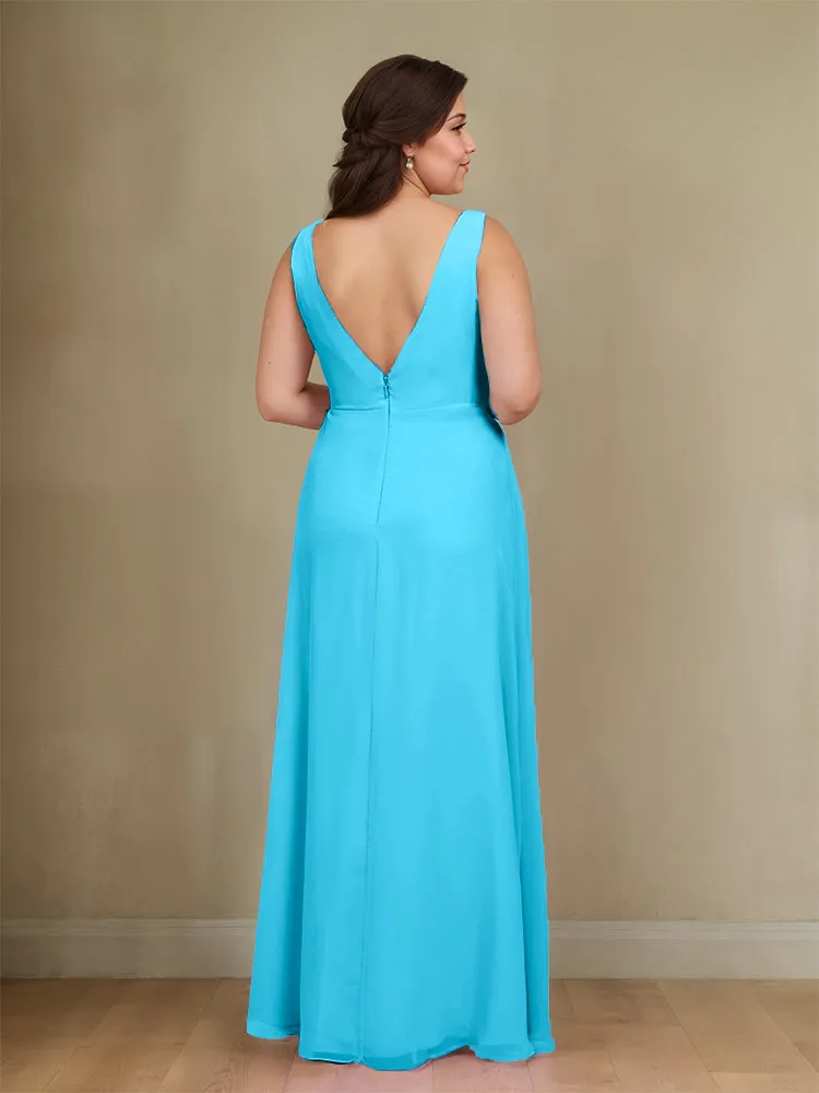 Sleeveless Slit Straps Chiffon Plus Size Bridesmaid Dress
