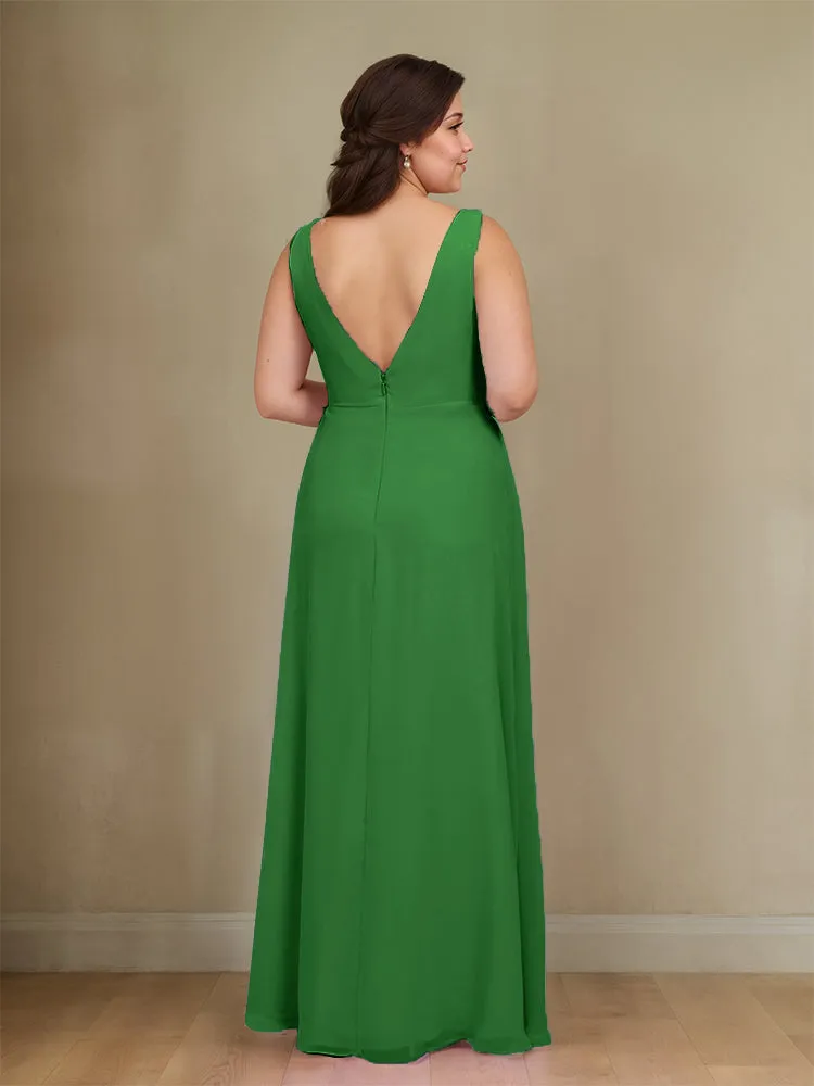 Sleeveless Slit Straps Chiffon Plus Size Bridesmaid Dress