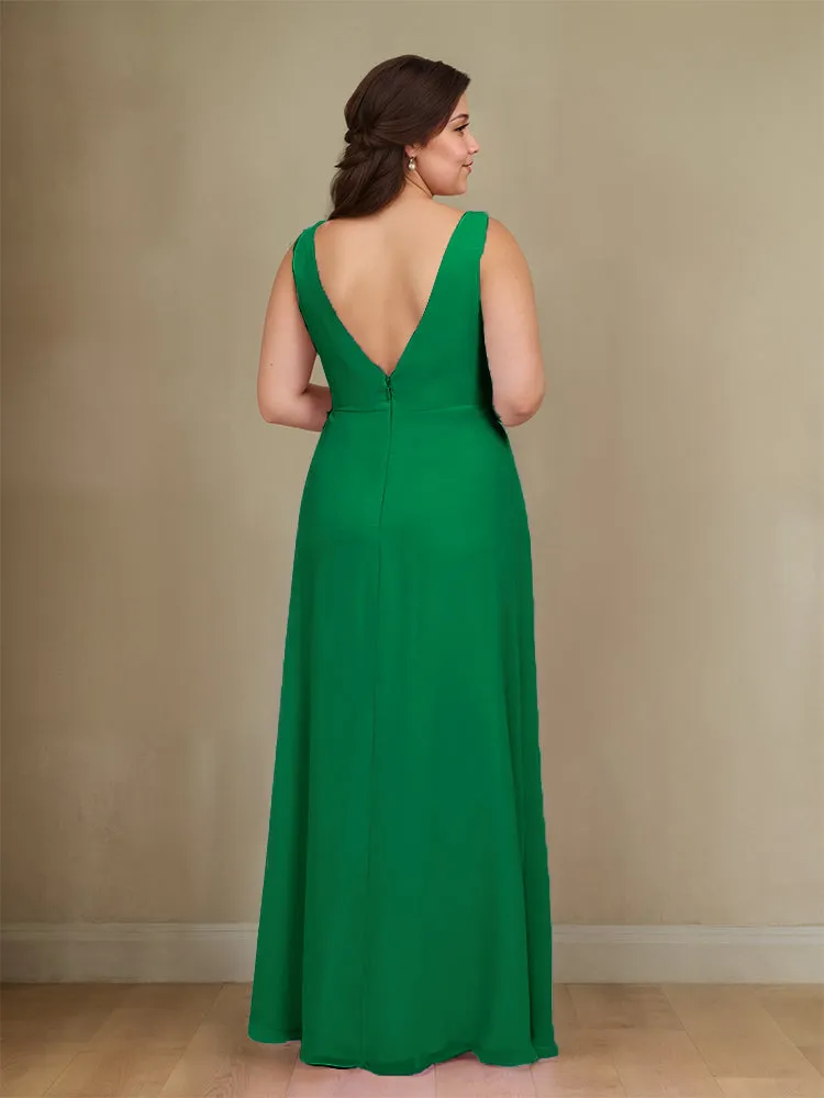 Sleeveless Slit Straps Chiffon Plus Size Bridesmaid Dress