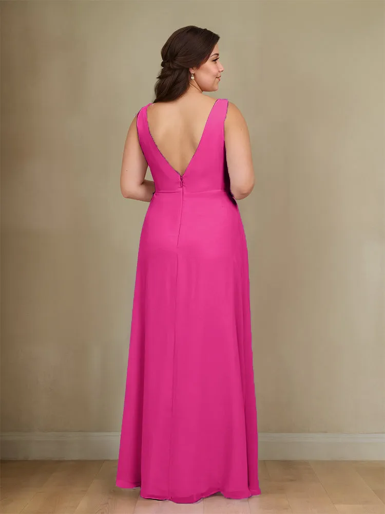 Sleeveless Slit Straps Chiffon Plus Size Bridesmaid Dress