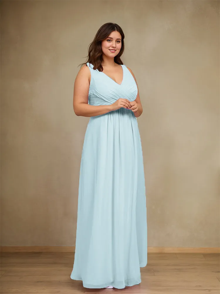 Sleeveless Slit Straps Chiffon Plus Size Bridesmaid Dress