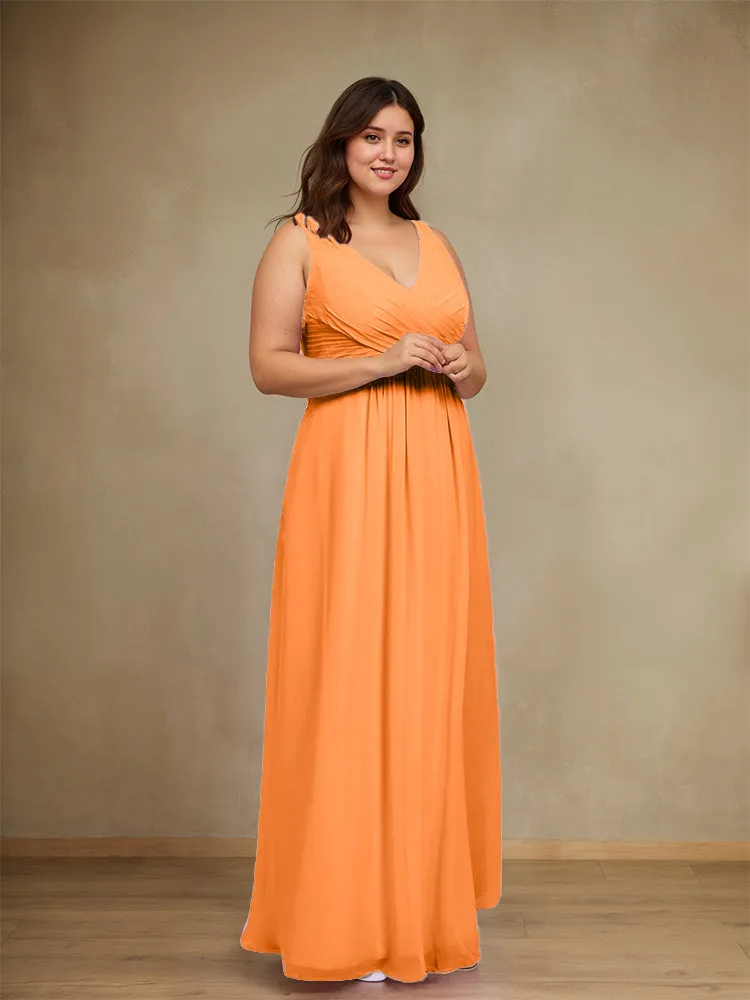 Sleeveless Slit Straps Chiffon Plus Size Bridesmaid Dress