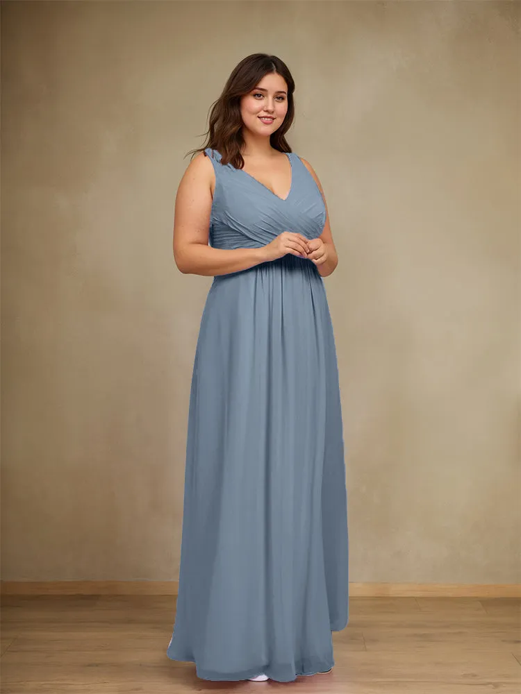 Sleeveless Slit Straps Chiffon Plus Size Bridesmaid Dress