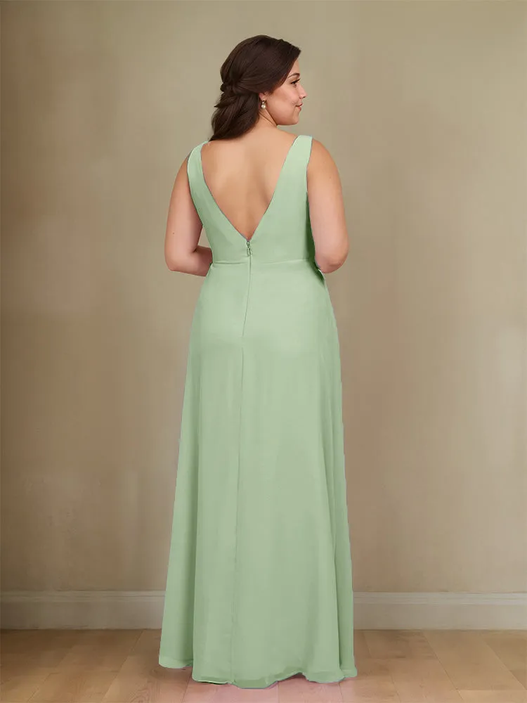Sleeveless Slit Straps Chiffon Plus Size Bridesmaid Dress