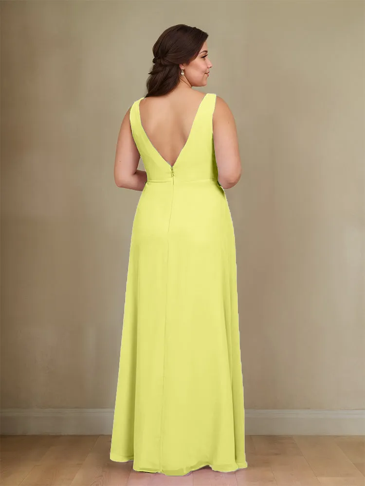 Sleeveless Slit Straps Chiffon Plus Size Bridesmaid Dress