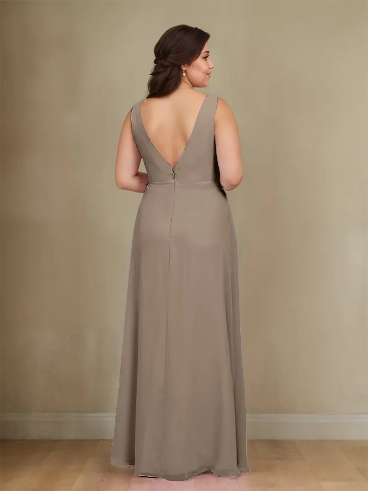 Sleeveless Slit Straps Chiffon Plus Size Bridesmaid Dress