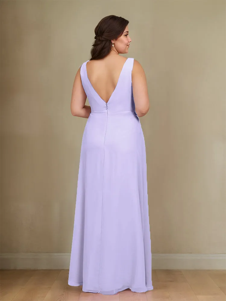 Sleeveless Slit Straps Chiffon Plus Size Bridesmaid Dress