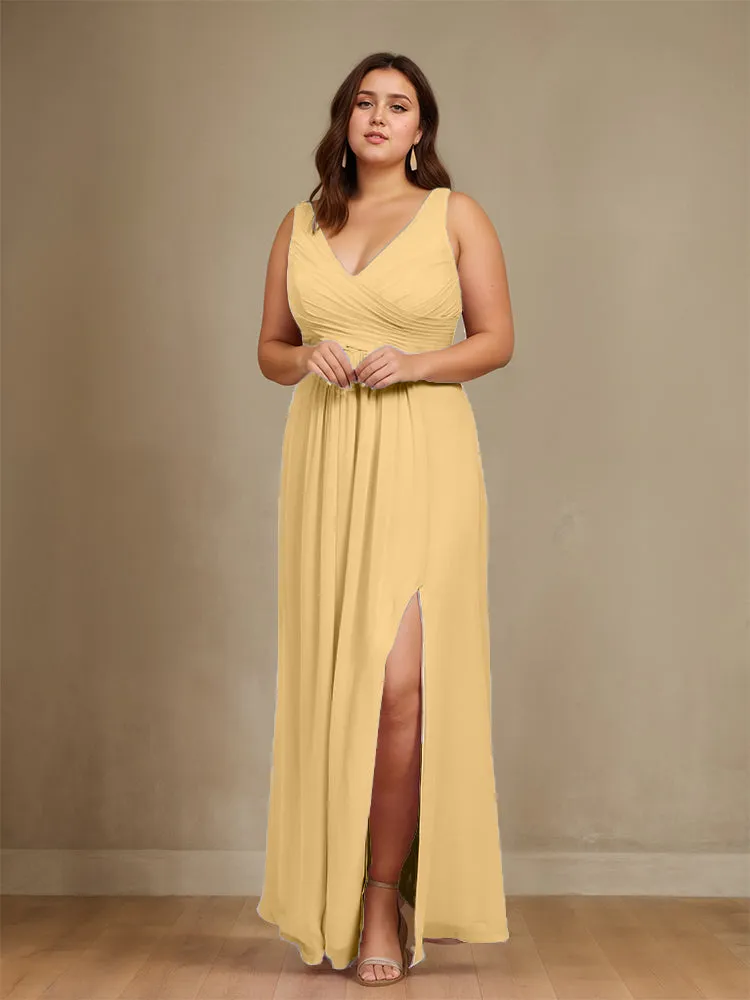 Sleeveless Slit Straps Chiffon Plus Size Bridesmaid Dress