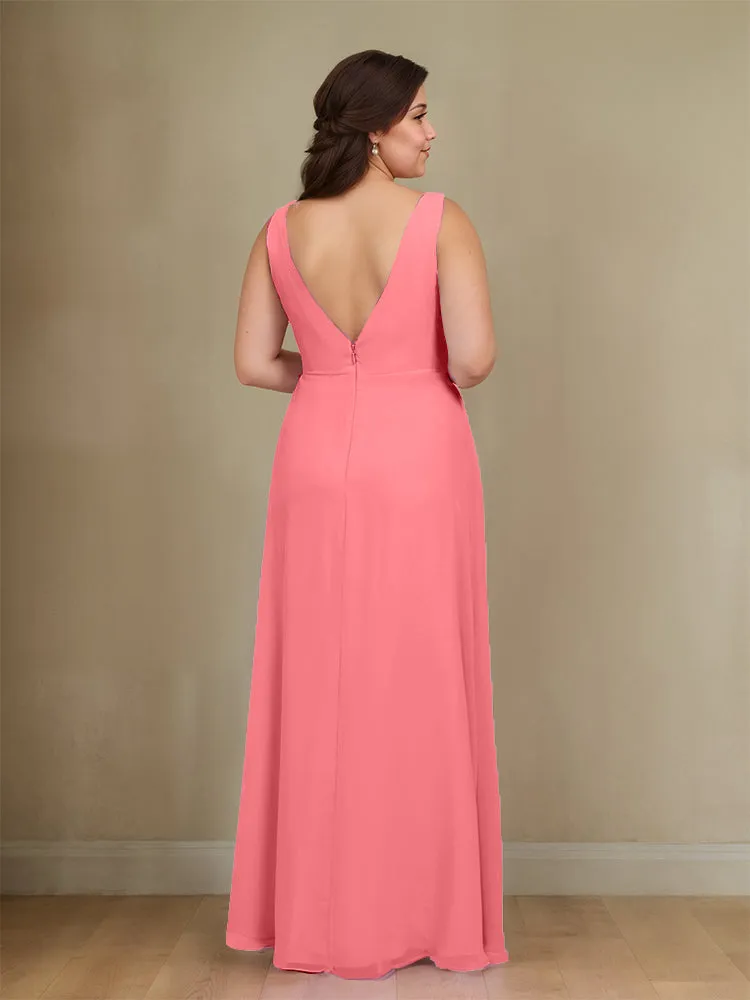Sleeveless Slit Straps Chiffon Plus Size Bridesmaid Dress