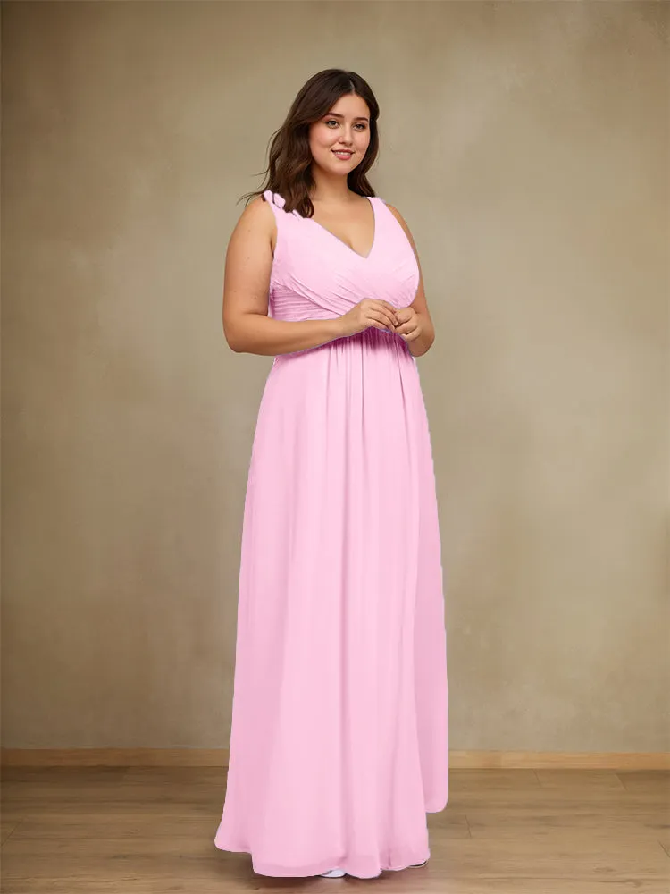 Sleeveless Slit Straps Chiffon Plus Size Bridesmaid Dress