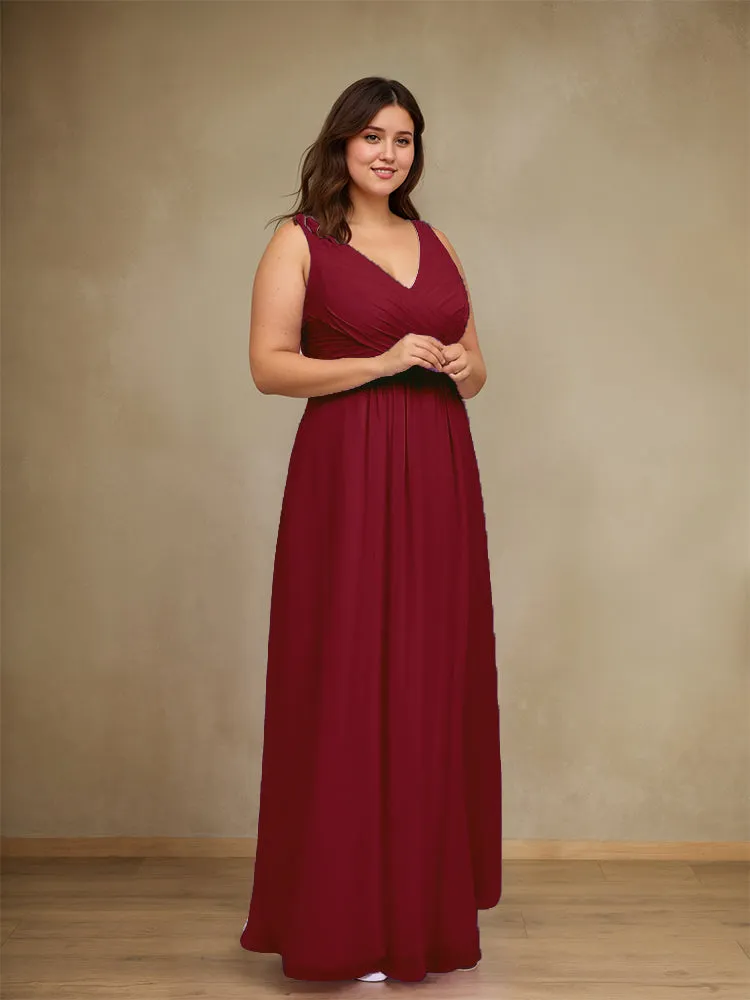 Sleeveless Slit Straps Chiffon Plus Size Bridesmaid Dress