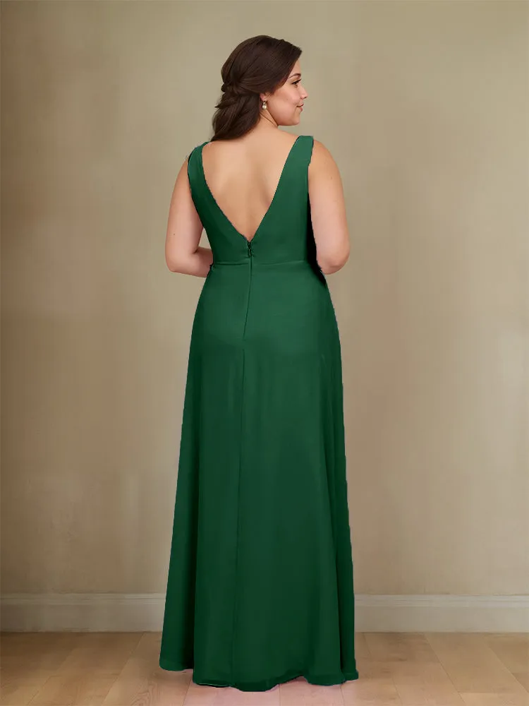 Sleeveless Slit Straps Chiffon Plus Size Bridesmaid Dress
