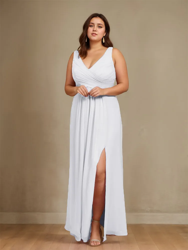 Sleeveless Slit Straps Chiffon Plus Size Bridesmaid Dress