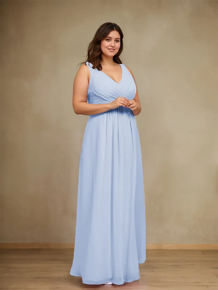 Sleeveless Slit Straps Chiffon Plus Size Bridesmaid Dress