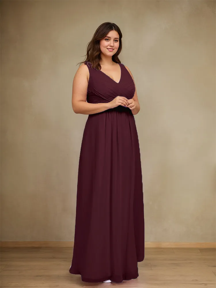 Sleeveless Slit Straps Chiffon Plus Size Bridesmaid Dress