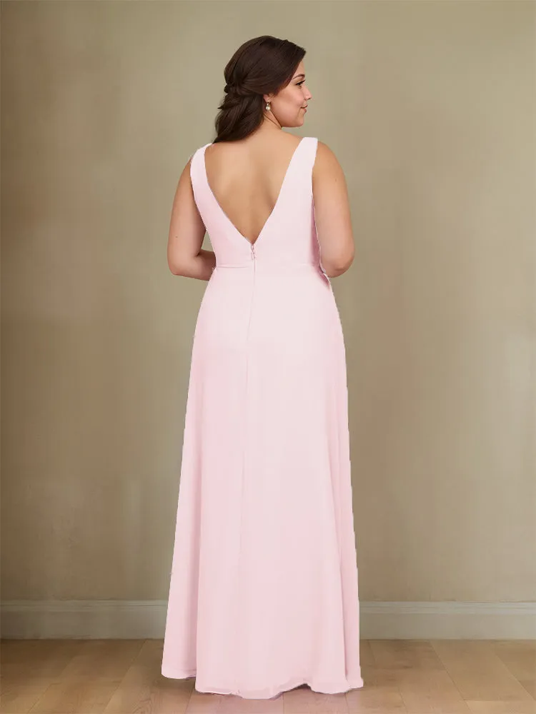 Sleeveless Slit Straps Chiffon Plus Size Bridesmaid Dress