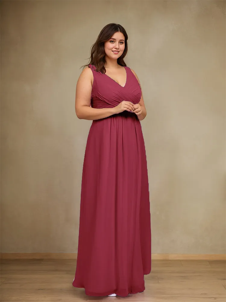 Sleeveless Slit Straps Chiffon Plus Size Bridesmaid Dress