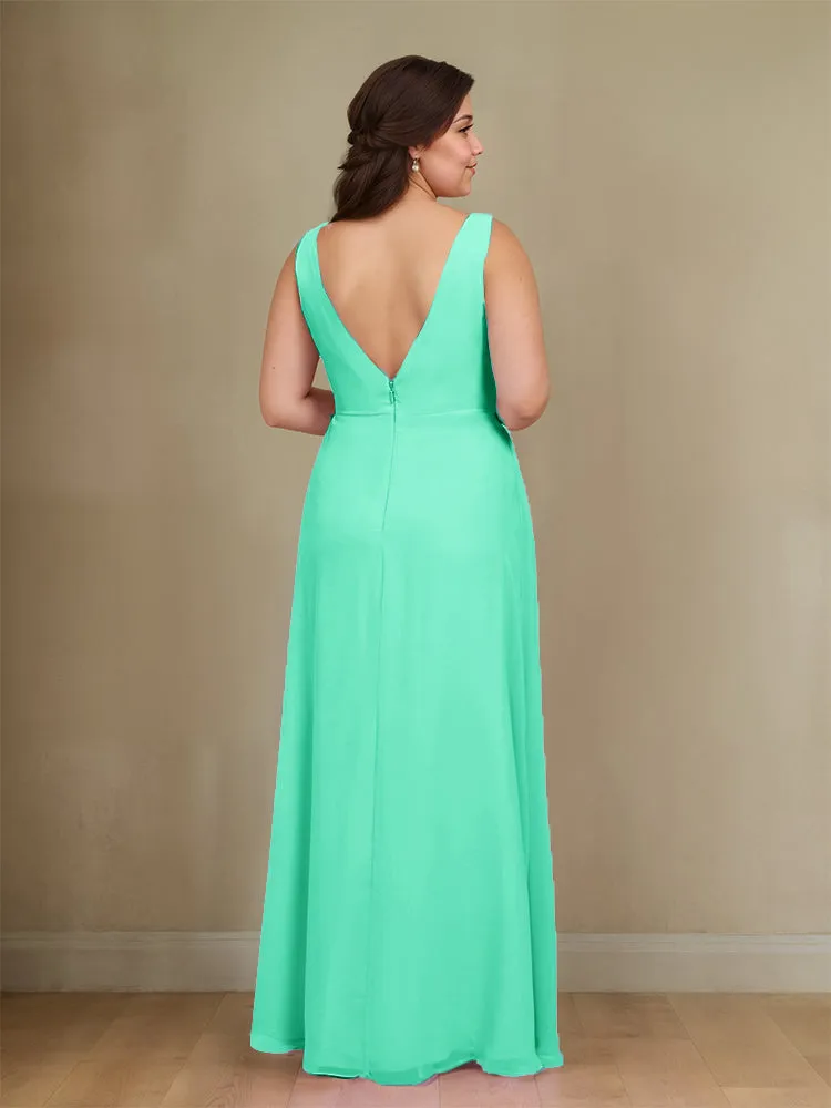 Sleeveless Slit Straps Chiffon Plus Size Bridesmaid Dress