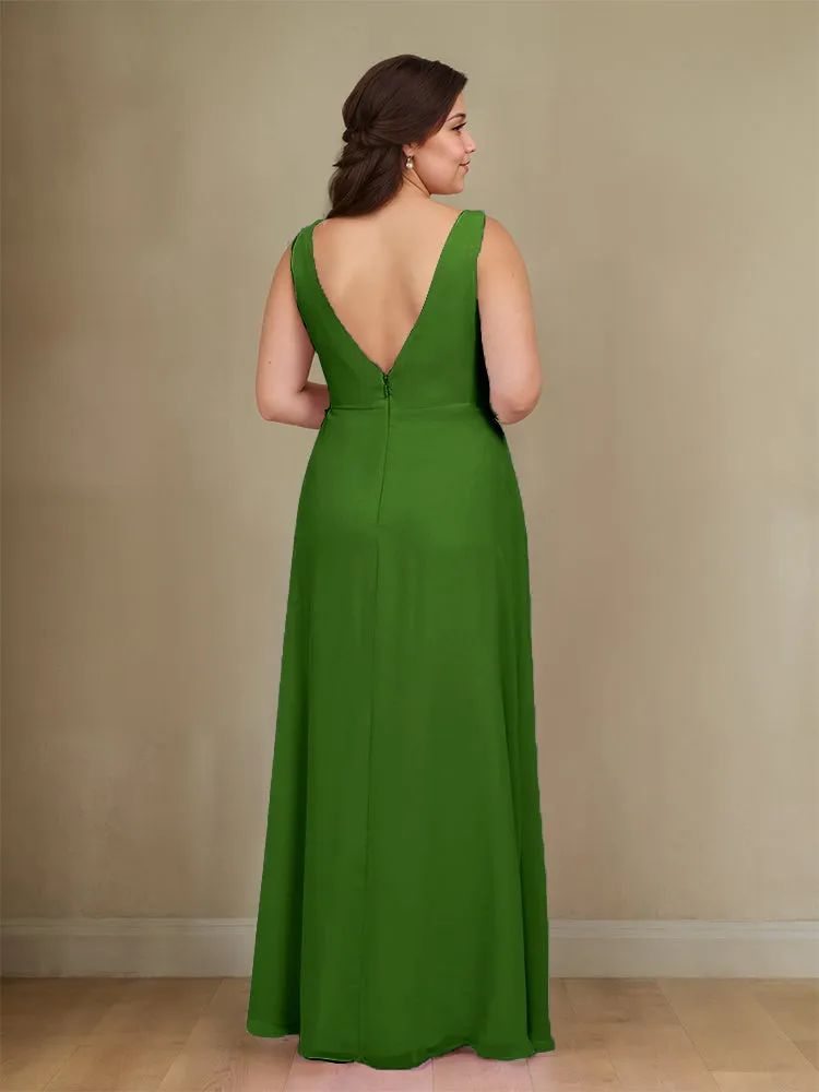 Sleeveless Slit Straps Chiffon Plus Size Bridesmaid Dress