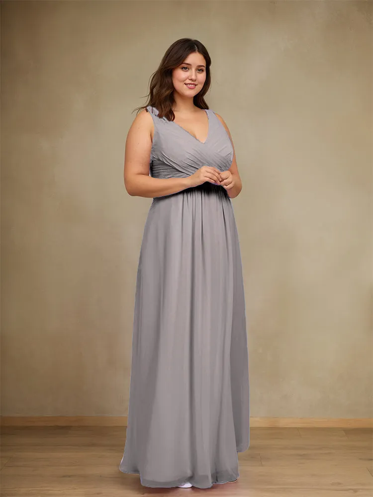 Sleeveless Slit Straps Chiffon Plus Size Bridesmaid Dress