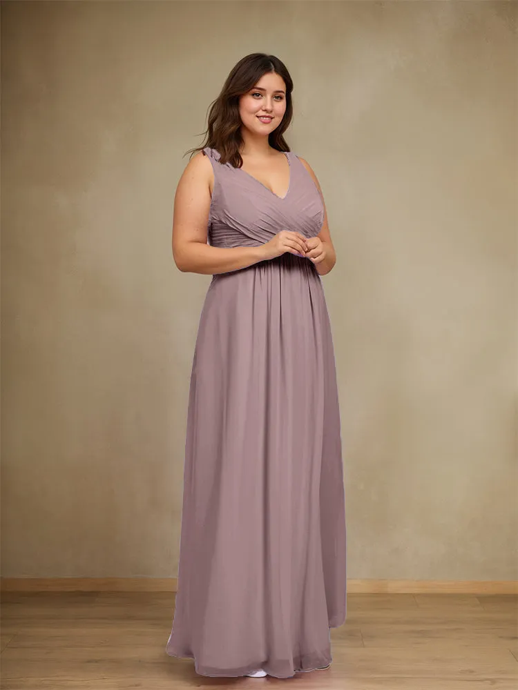 Sleeveless Slit Straps Chiffon Plus Size Bridesmaid Dress