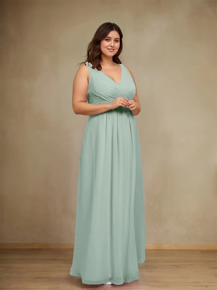 Sleeveless Slit Straps Chiffon Plus Size Bridesmaid Dress
