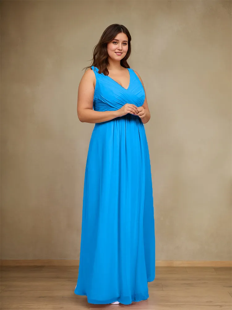 Sleeveless Slit Straps Chiffon Plus Size Bridesmaid Dress