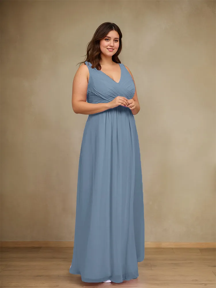 Sleeveless Slit Straps Chiffon Plus Size Bridesmaid Dress