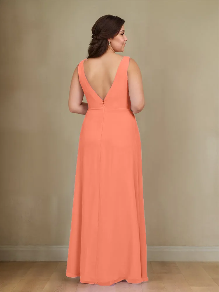 Sleeveless Slit Straps Chiffon Plus Size Bridesmaid Dress
