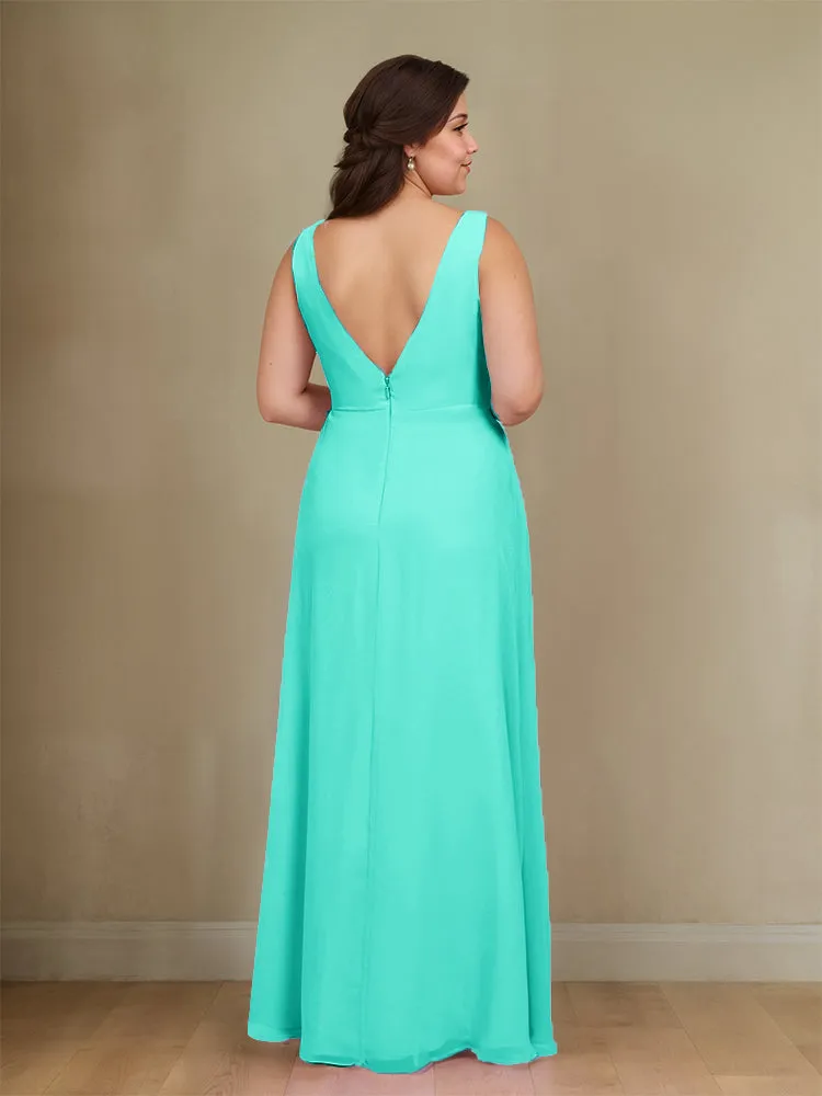 Sleeveless Slit Straps Chiffon Plus Size Bridesmaid Dress