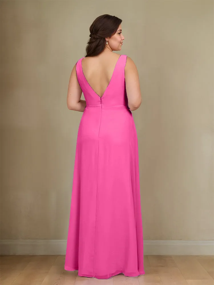 Sleeveless Slit Straps Chiffon Plus Size Bridesmaid Dress