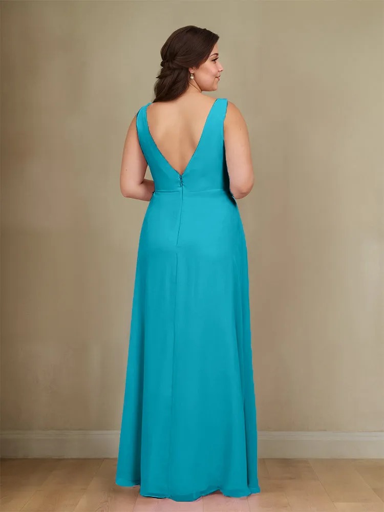 Sleeveless Slit Straps Chiffon Plus Size Bridesmaid Dress