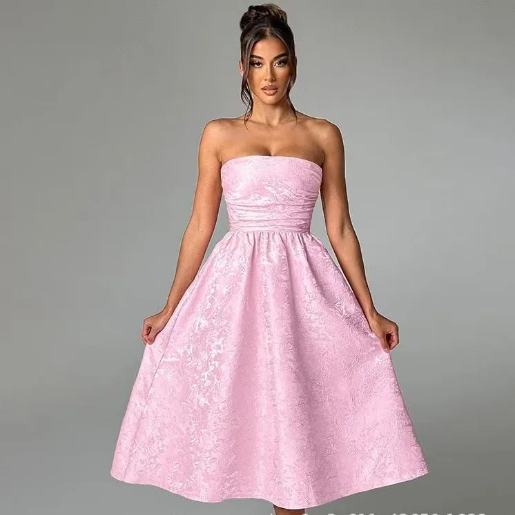 Slim Fit Jacquard Satin Bandeau Dress