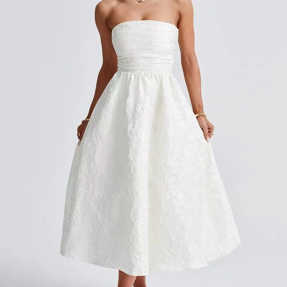 Slim Fit Jacquard Satin Bandeau Dress