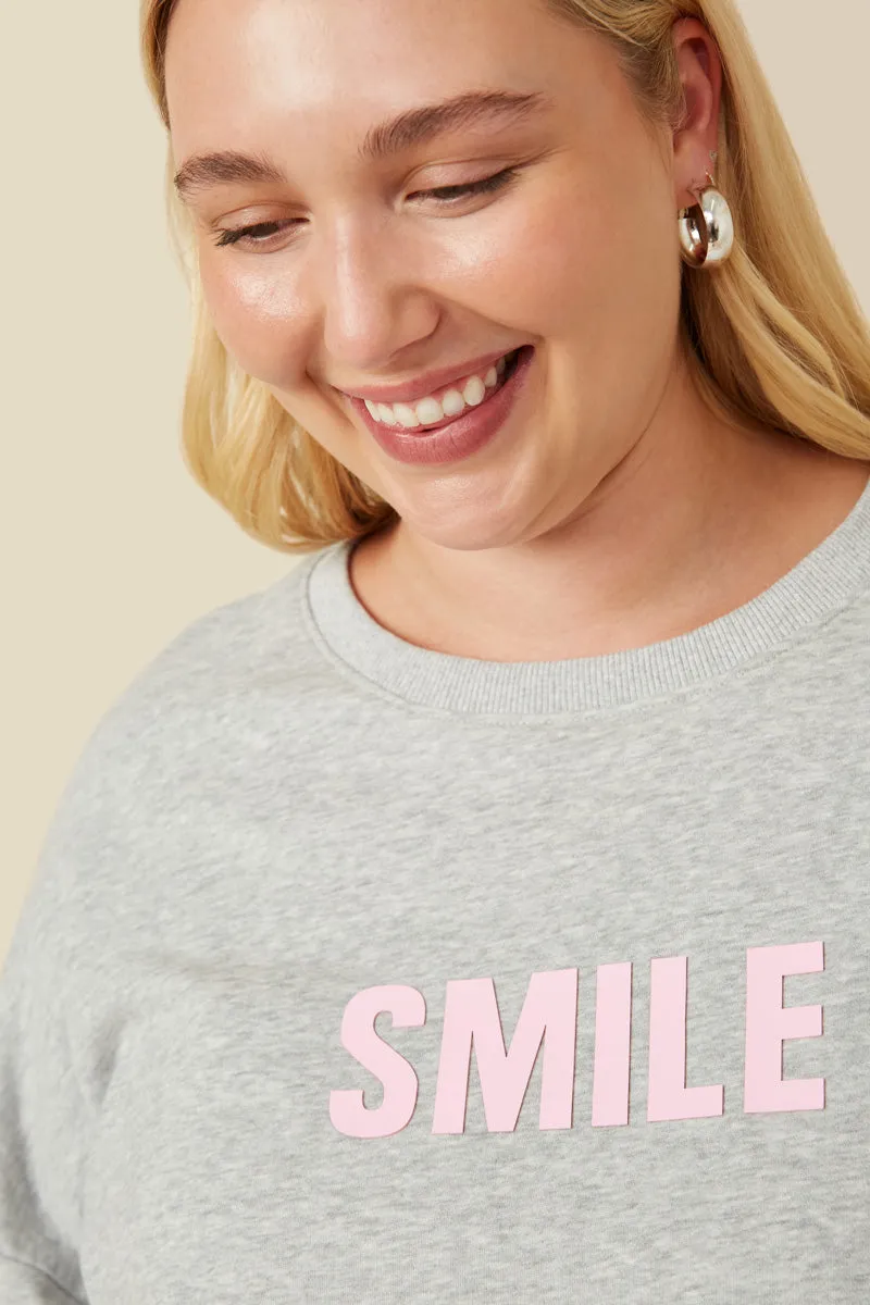 Smile Text Cropped French Terry Top