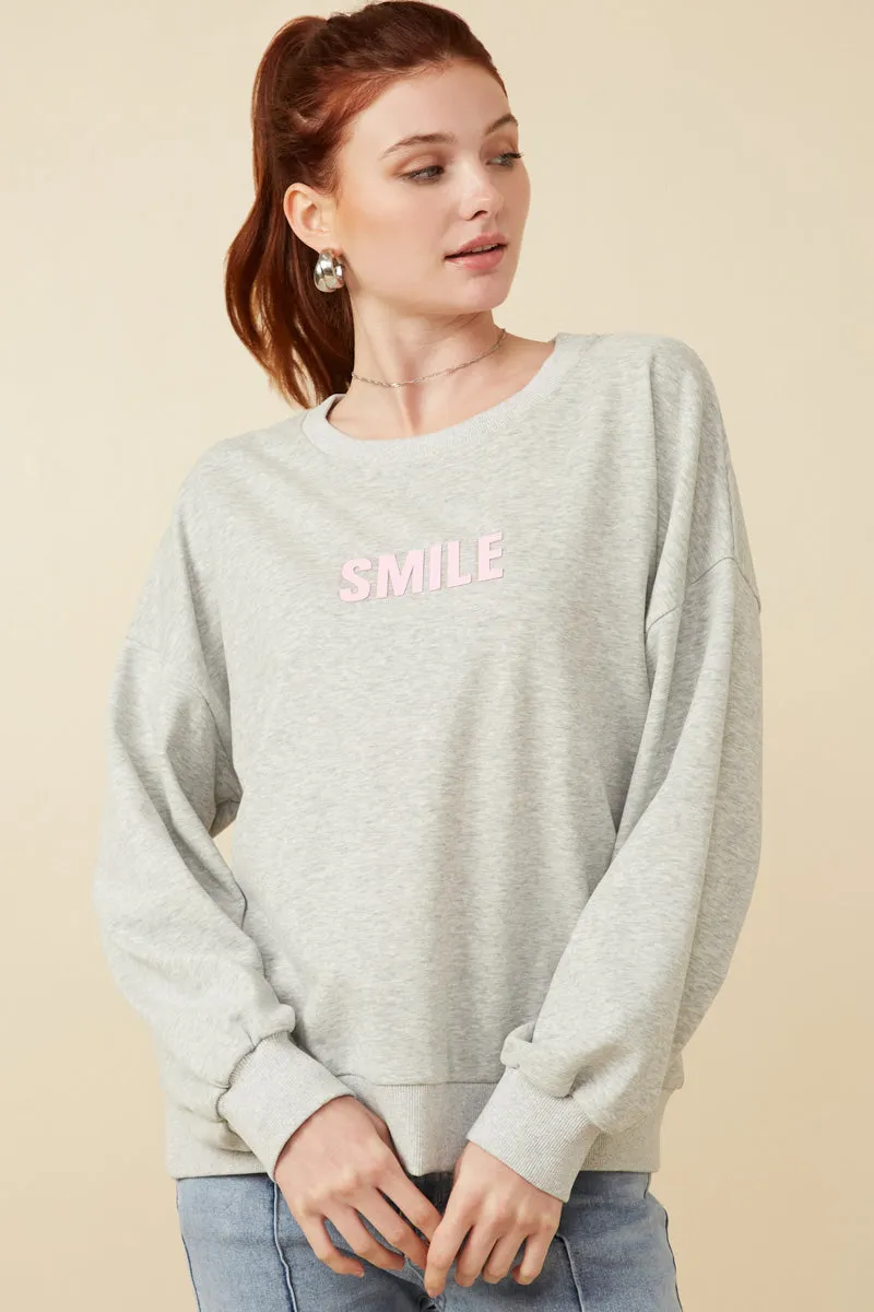 Smile Text Cropped French Terry Top