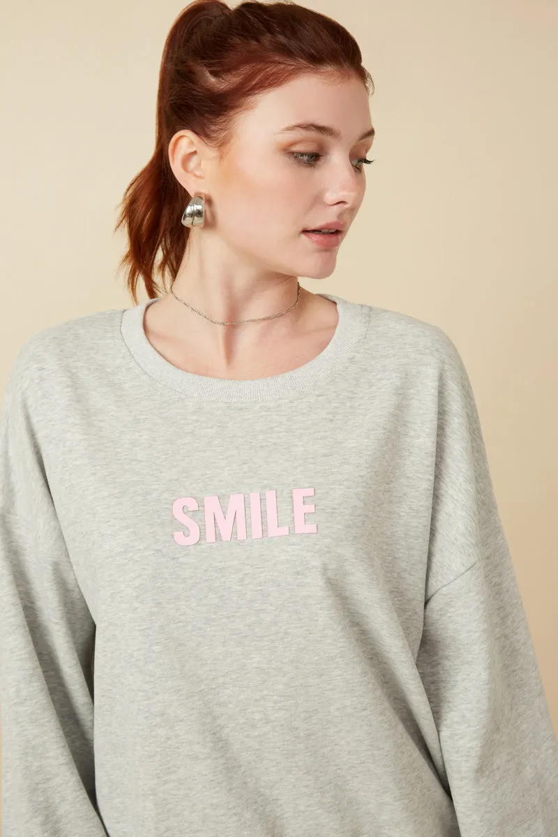 Smile Text Cropped French Terry Top