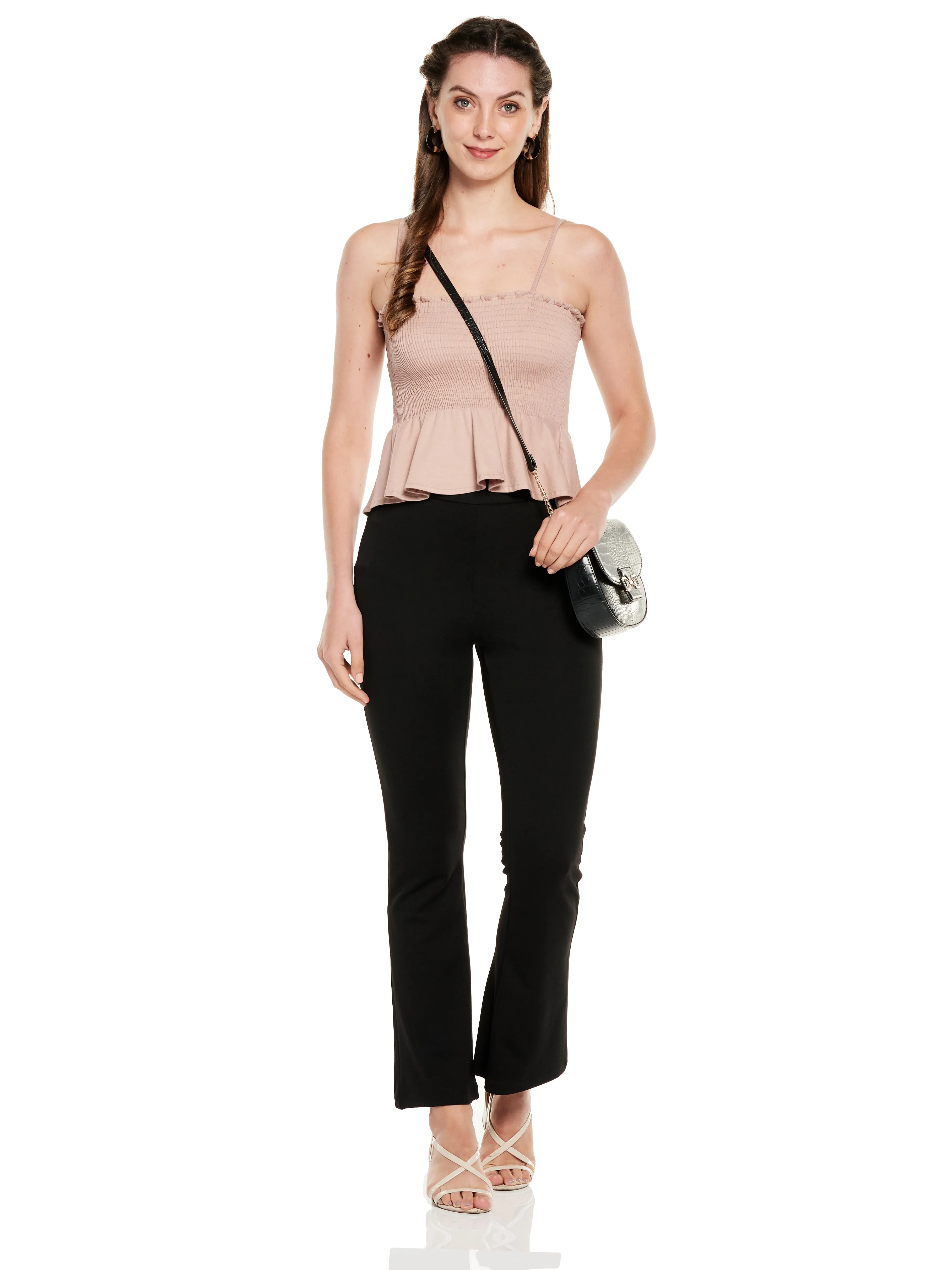SMOCKED RUFFLE CROPPED COTTON MODAL SPANDEX TOP (BLACK)