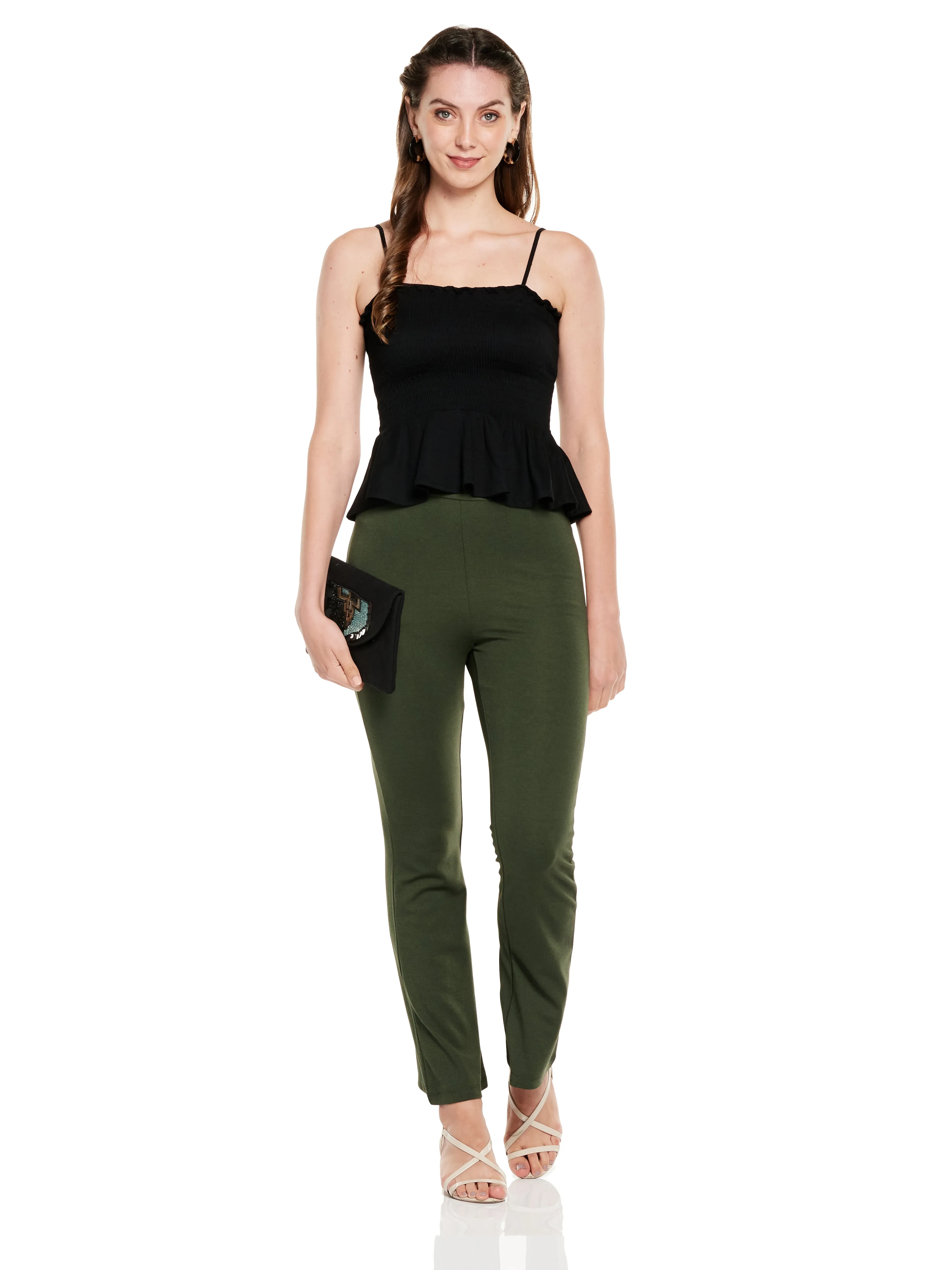 SMOCKED RUFFLE CROPPED COTTON MODAL SPANDEX TOP (BLACK)