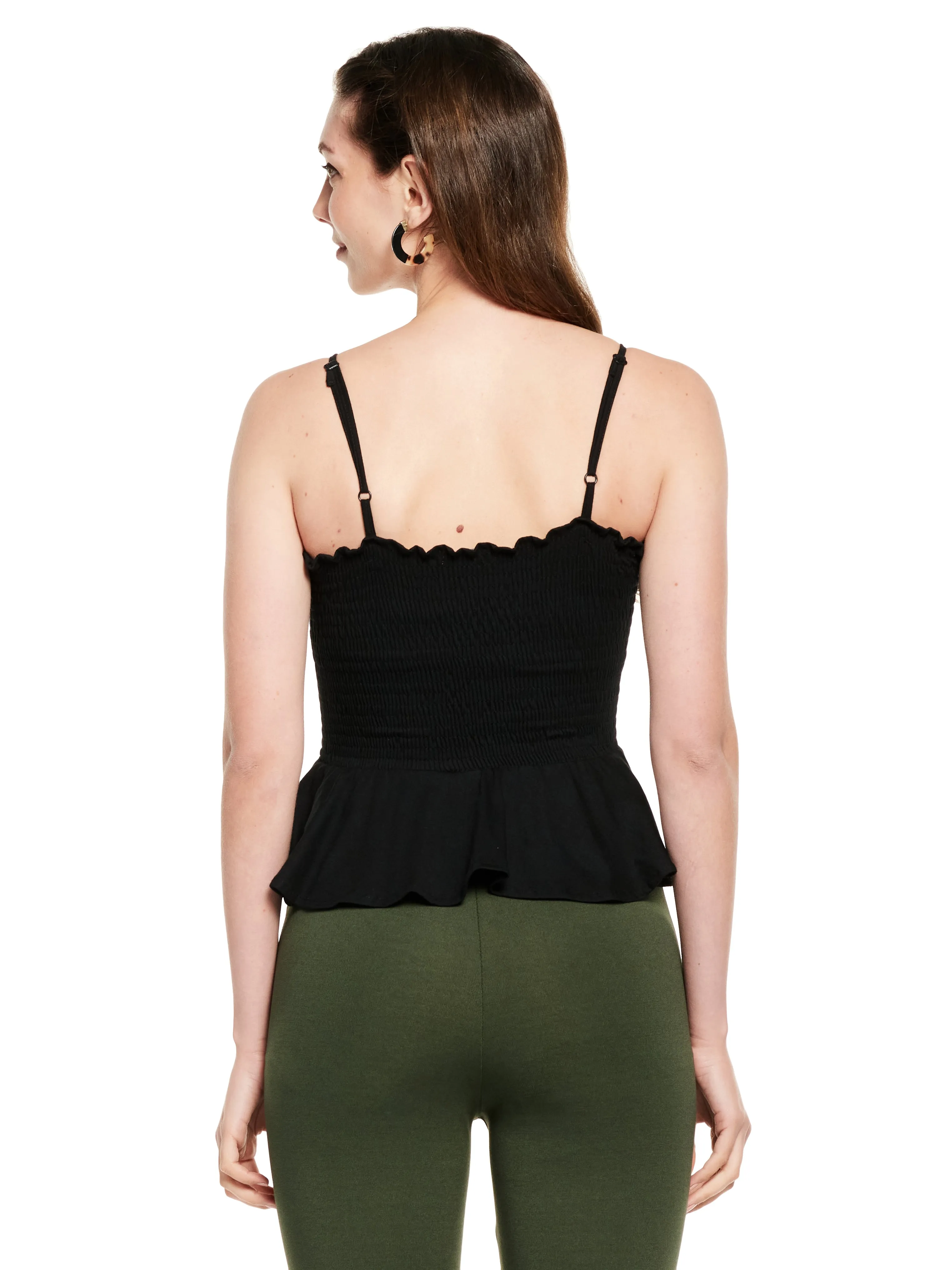 SMOCKED RUFFLE CROPPED COTTON MODAL SPANDEX TOP (BLACK)