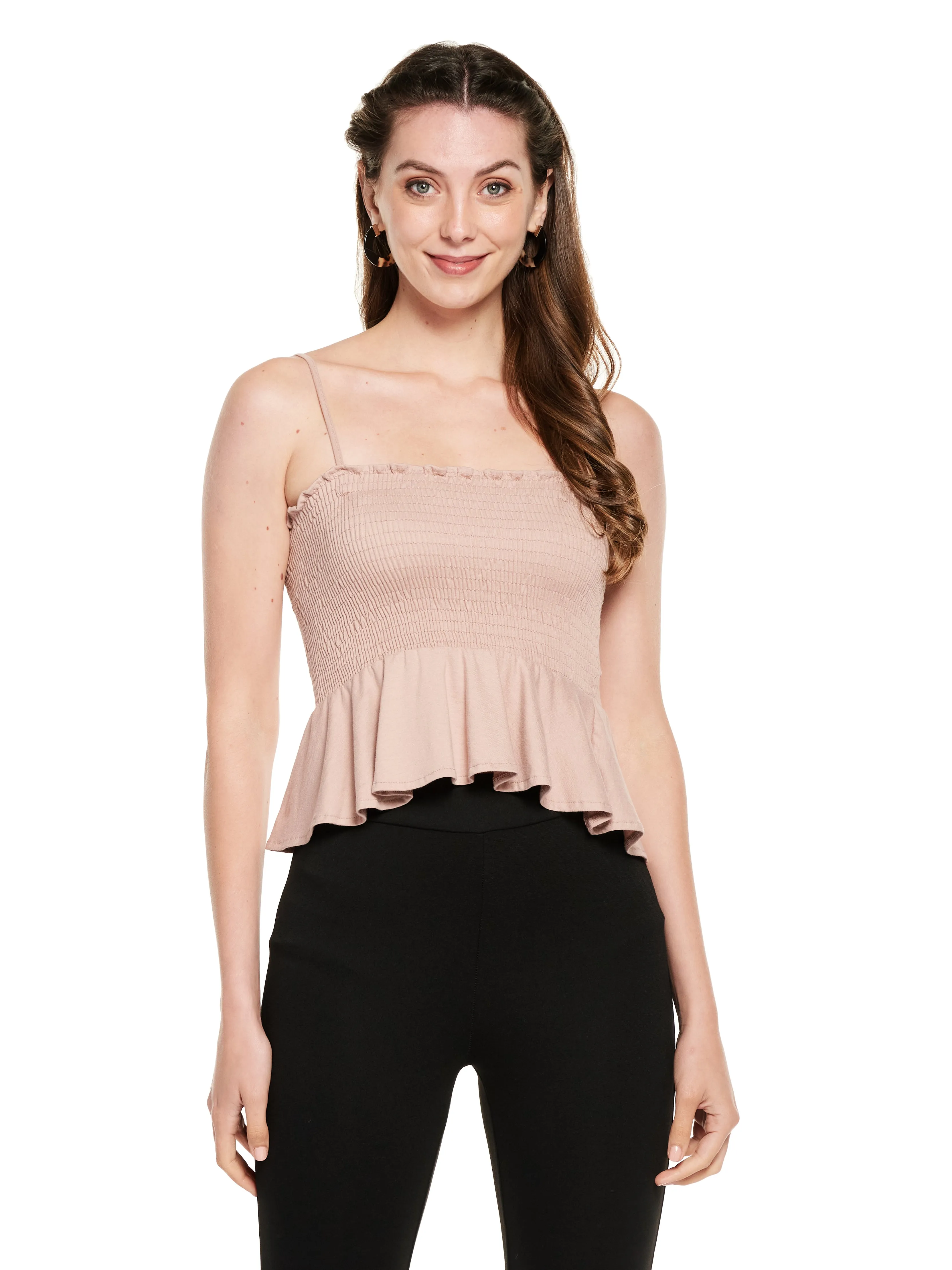 SMOCKED RUFFLE CROPPED COTTON MODAL SPANDEX TOP (BLACK)