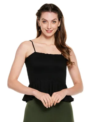 SMOCKED RUFFLE CROPPED COTTON MODAL SPANDEX TOP (BLACK)