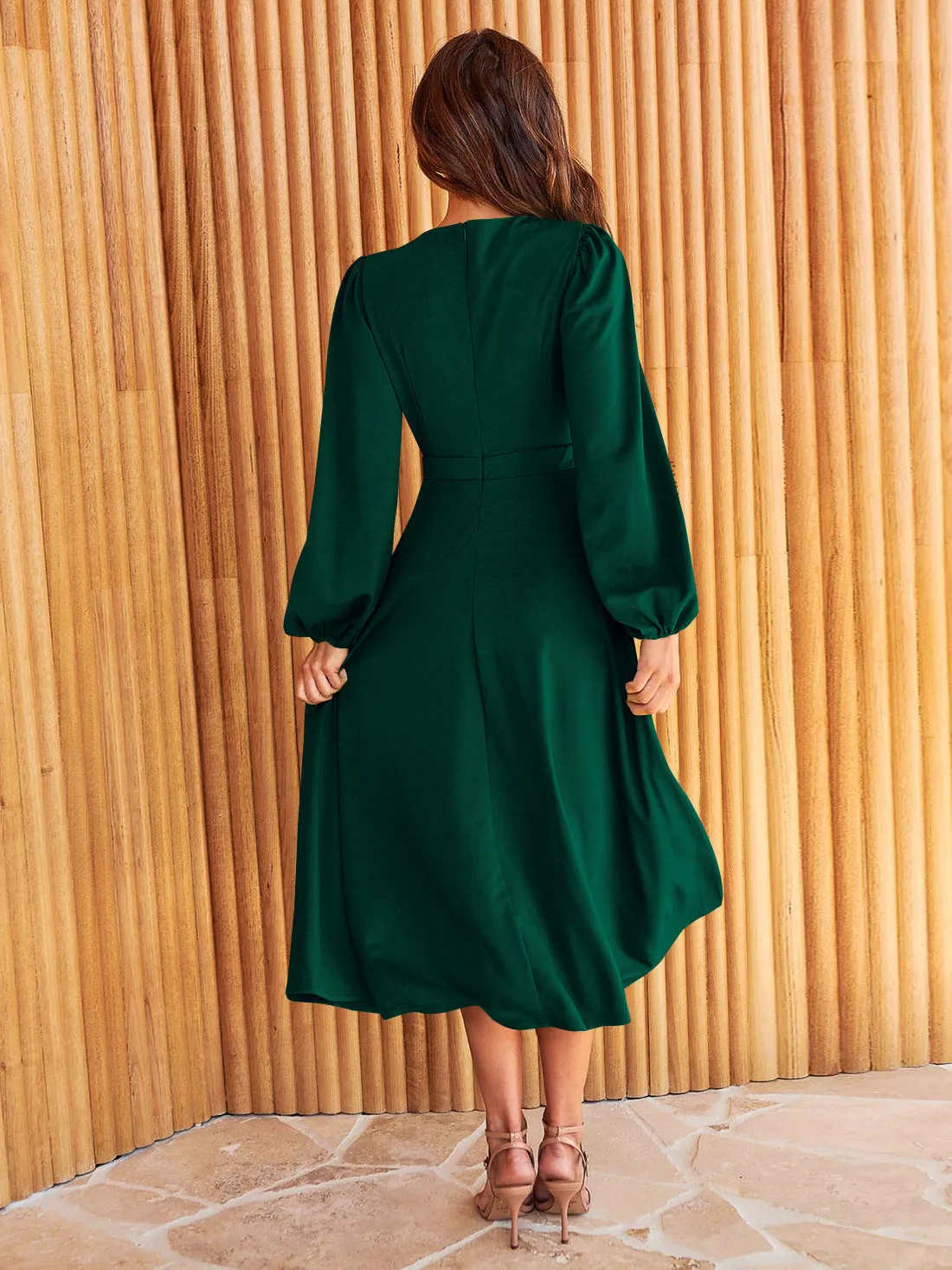 Solid Colour A-Line Autumn Dress