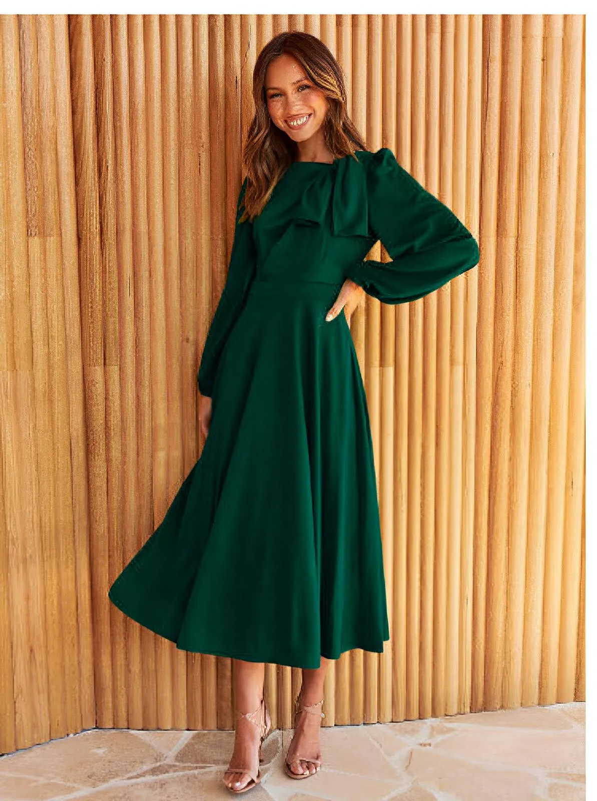 Solid Colour A-Line Autumn Dress