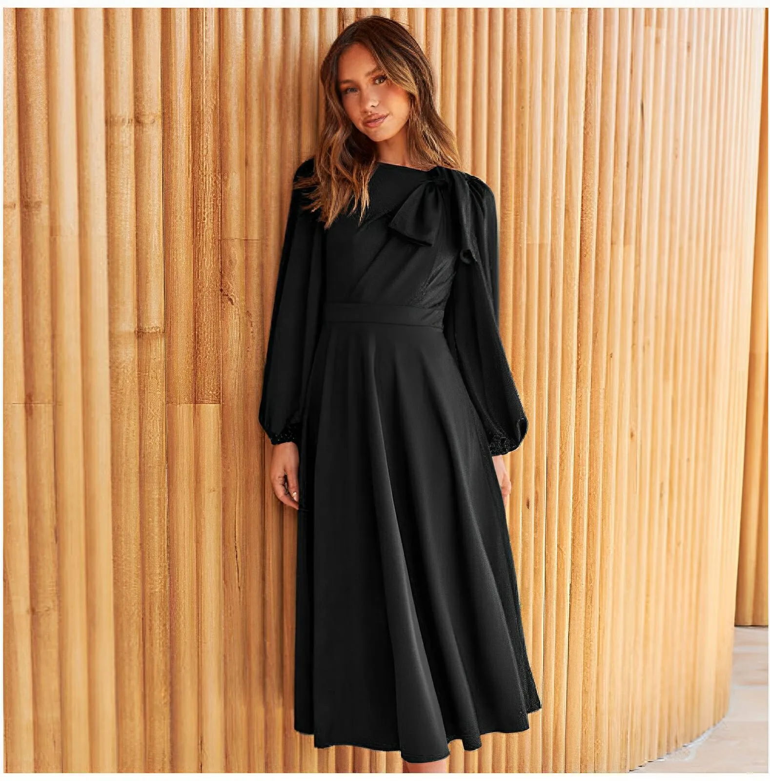 Solid Colour A-Line Autumn Dress