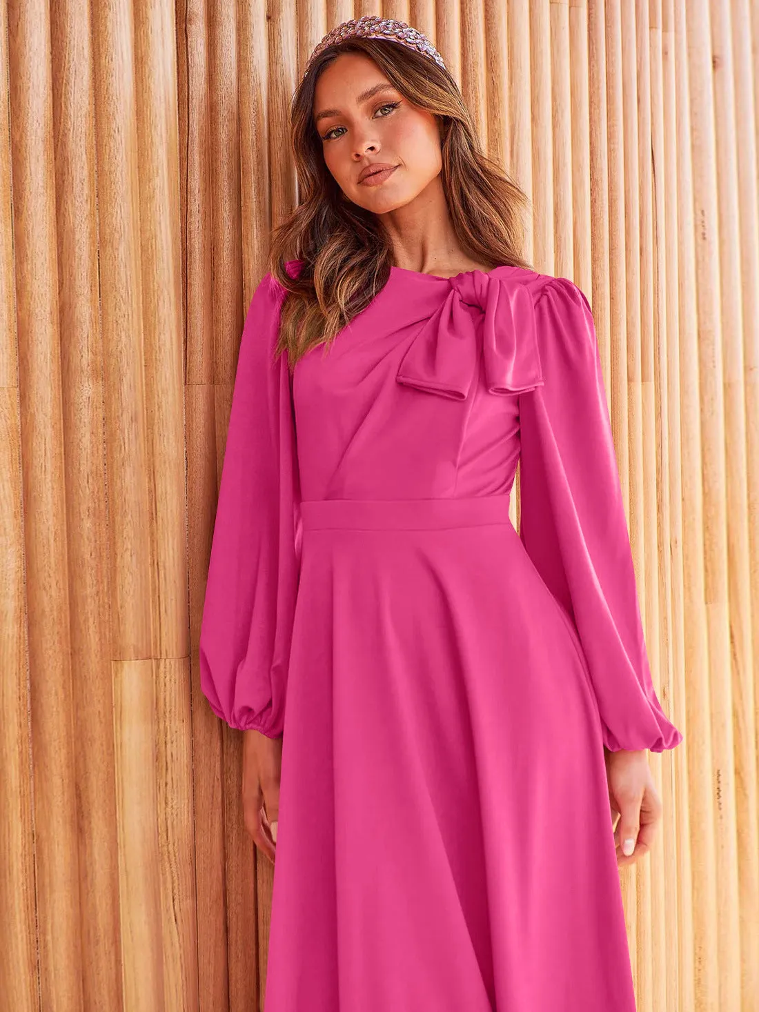 Solid Colour A-Line Autumn Dress
