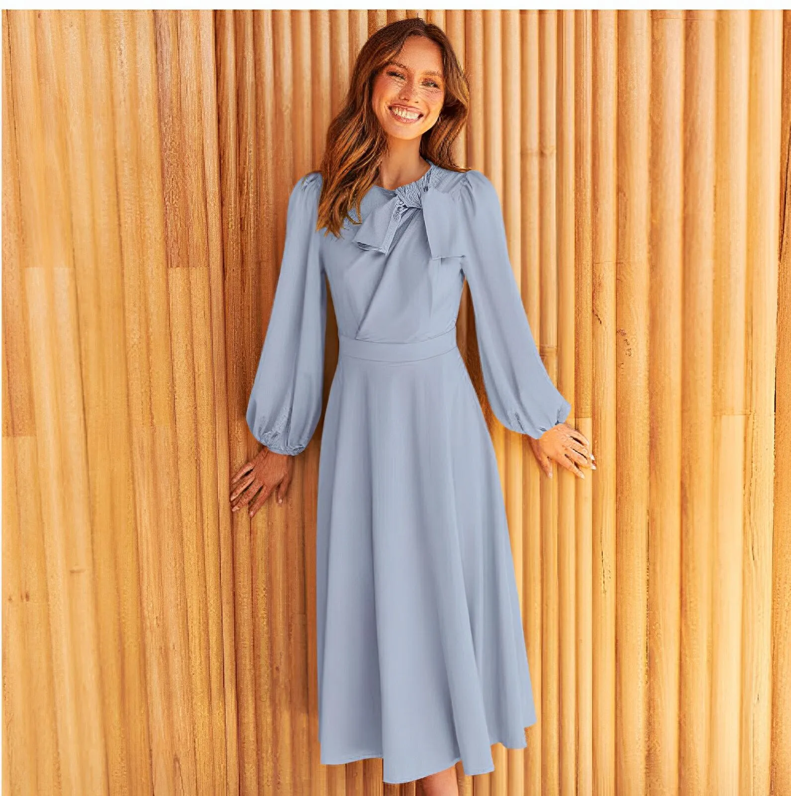 Solid Colour A-Line Autumn Dress