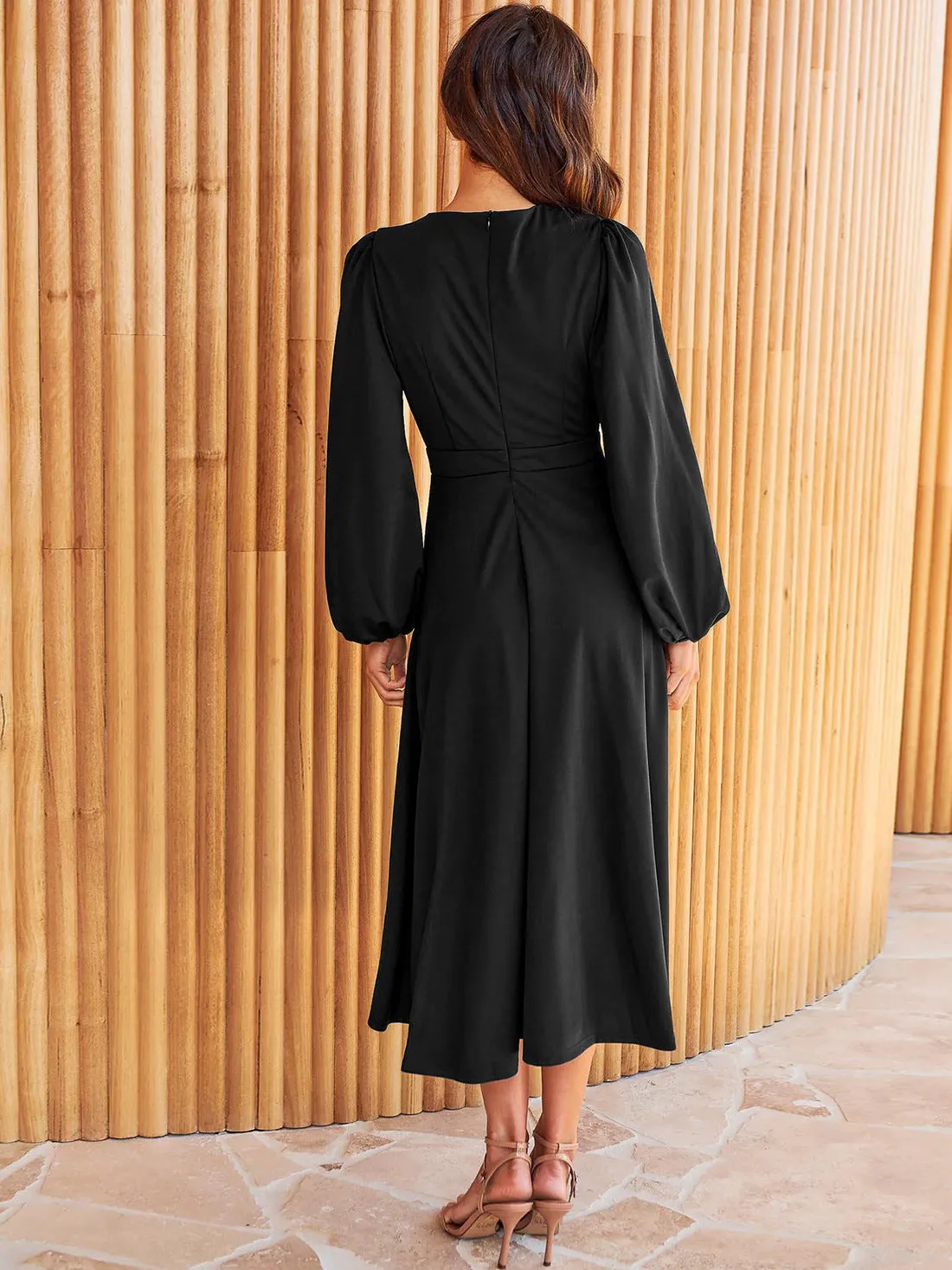 Solid Colour A-Line Autumn Dress