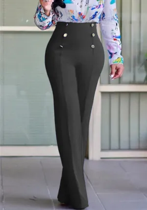 Sophisticated High-Waist Button Detail Straight-Leg Pants