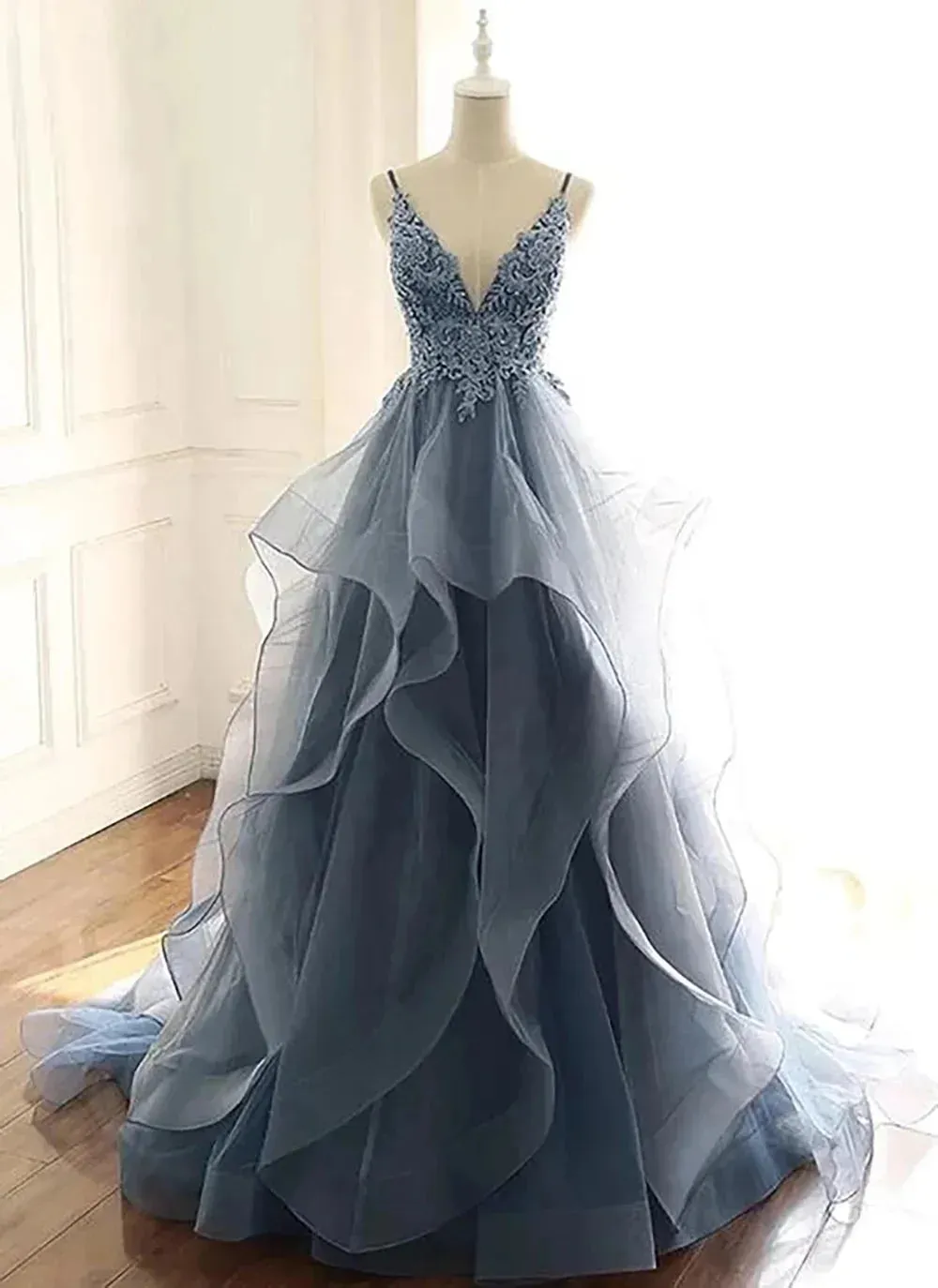 Spaghetti Strap Backless A-line Tulle Vestidos De Noche Elegant Sleeveless Floor-Length Prom Dresses